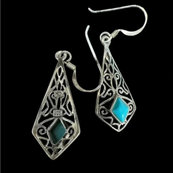 Silver and Turquoise Earrings - Picture 2 of 2